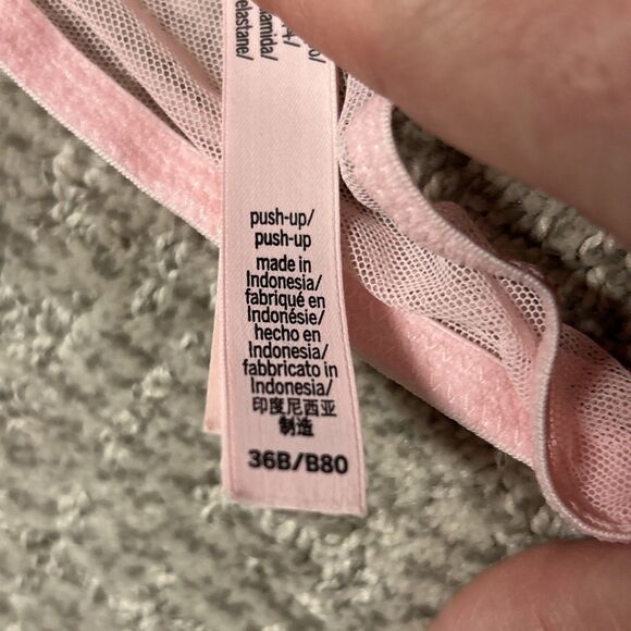 Victoria's Secret Push Up Bra Womens 36B Racer Back Front Clasp Pink Lacy Sexy - Picture 6 of 8